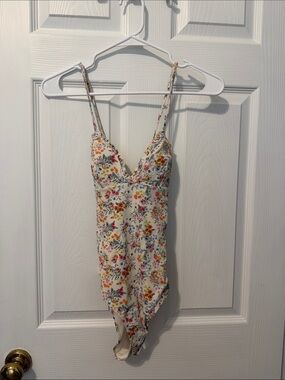 H&M Cream Floral One-Piece Swimsuit with Multi-Color Flowers